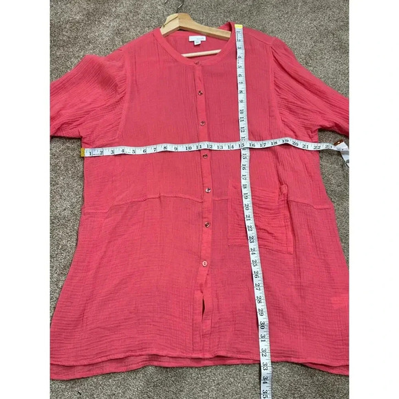 J.Jill pure Jill pink Slub Cotton Long Sleeve Tunic Button Front XL Lagenlook - Picture 12 of 12